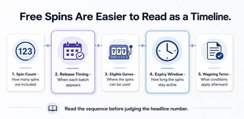 Free spins timing timeline infographic